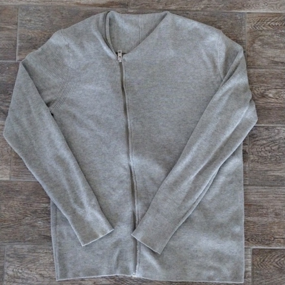 All Saints Men's Asymmetrical Gray Zip Up Sweater 100% Cotton Size L. G2